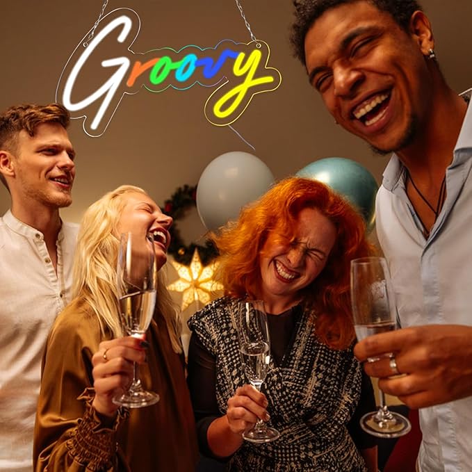 6-Color Groovy Neon Sign - 16x9 Inch Vintage Wall Decor for Game Rooms & Creative Studios, Unique Gift for Gamers/Designers