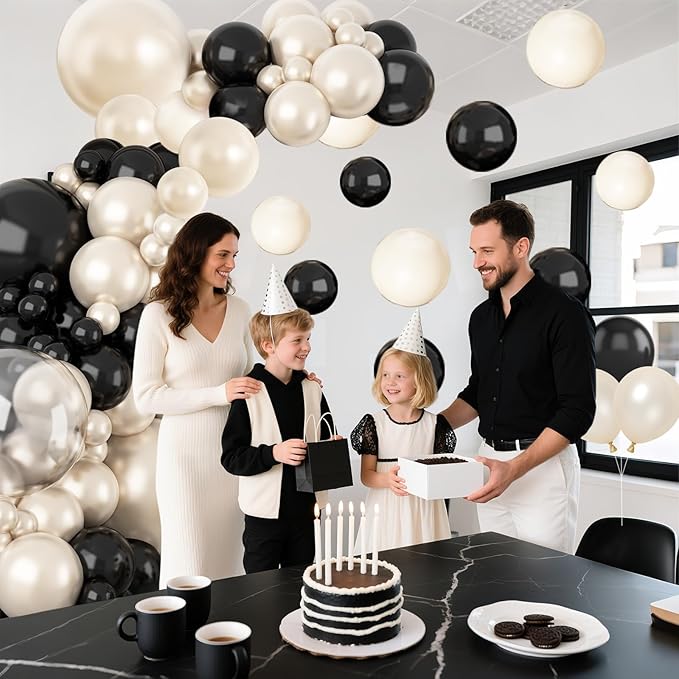 Pearl Sand White and Black Balloon Arch Kit, Double Stuffed White Sand Black Balloons Garland 18/12/10/5 Inch Pearl Balloons for Baby Shower Birthday Wedding Bridal Shower Party Decor