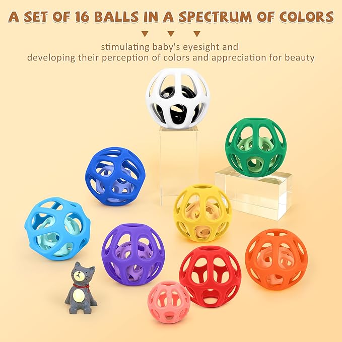 MCGMITT Baby Ball Toy with Holes, 8PCS Easy Grip Food Grade Silicone Baby Toys 0-6 Months, Colorful Soft BPA Free Montessori Baby Teethers 6-12 Months, Stretchy Newborn Infant Sensory Balls