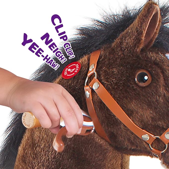 PonyCycle Ride on Horse for Kids Riding Horse Pony Toys (30" Height/Size 3) Giddy up Rocking Horse Classic Model U with Brake Plush Animal for Indoor & Outdoor Activities Chocolate Brown Ux321