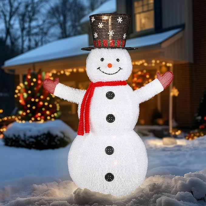 Alupssuc 4ft Pop-Up White Snowman, Large Outdoor Decor Collapsible with Warm-White Lights and Snow Velvet Appearance, Perfect for Outdoor/Indoor Christmas Holiday Garden Yard Decoration