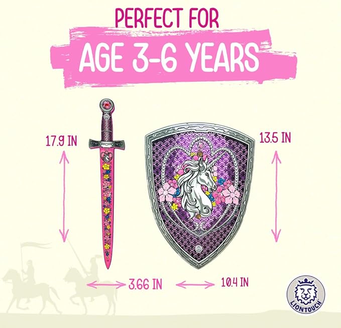 Liontouch - Unicorn Princess Set for Girls - 3-6 Years | Medieval Style Toy Sword & Shield for Pretend Play for Toddlers with Gemstones | Safe & Durable Foam Accessories for Royal Dress Up & Costumes