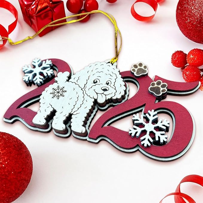 2025 Poodle Christmas Ornament – Wooden Dog Ornament for Tree, Cute Puppy Holiday Decoration, Personalized Pet Keepsake Gift for Women, Men, Kids, Dog Mom & Dad
