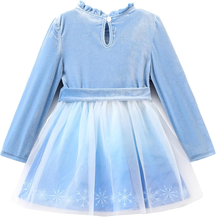 Disney Frozen Elsa Princess Cinderella Ariel Jasmine Rapunzel Baby/Toddler Dress, Ruffle Long-Sleeve Mesh Overlay Tulle Dress