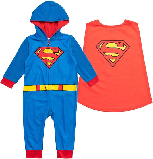 DC Comics Justice League Superman Batman Flash Zip Up Pajama Cosplay Coverall Toddler to Big Kid