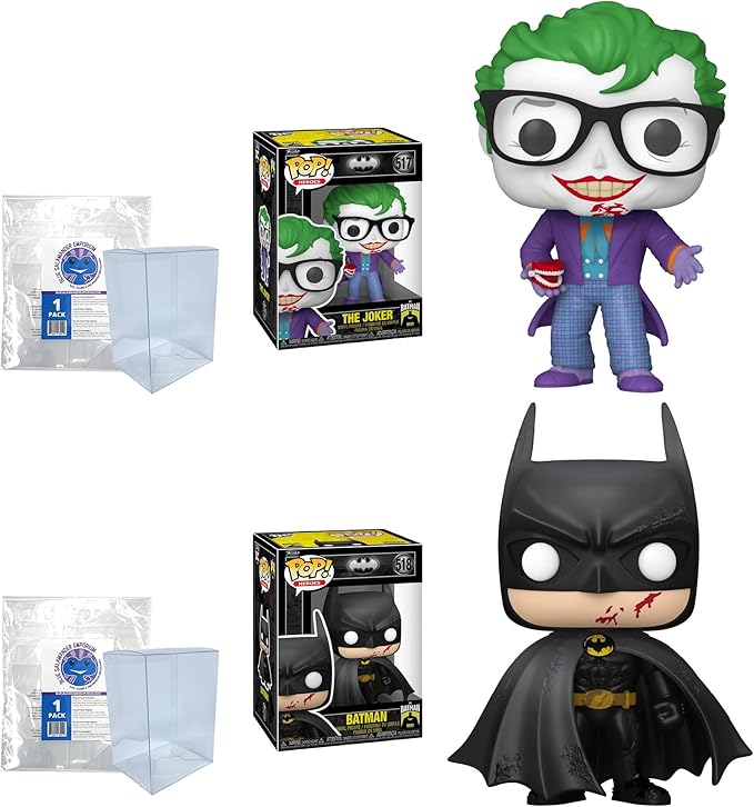 Blue Salamander Emporium Plastic Protector Cases Bundled with Batman 85th Anniversary The Joker with Teeth #517 and Batman Bloody #518 Vinyl Figures