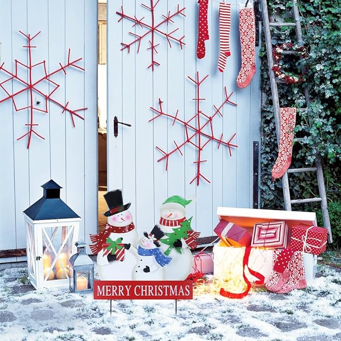 YEAHOME Outdoor Christmas Decorations, 3 Snowman Family Metal Decorative Garden Stakes for Outdoor Yard, Merry Christmas Yard Signs for Outside Garden Lawn Porch Pathway Xmas Decorations