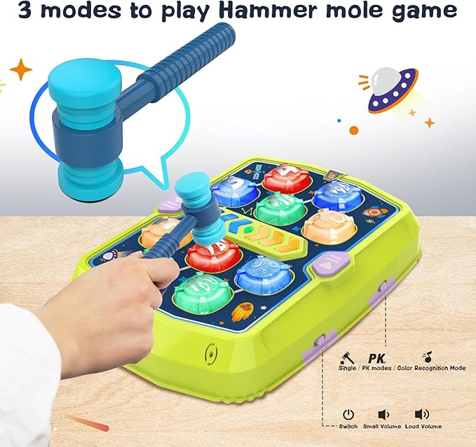 Toddlers Toys Age 3-8, Hammer Mole Game Toys for 3 4 5 6+ Year Old Boys, with 3 Modes, 36 Levels and Light-up, Baby Toy Gifts for Early Learning, Birthday Gift for Toddler Boy Girl Toy