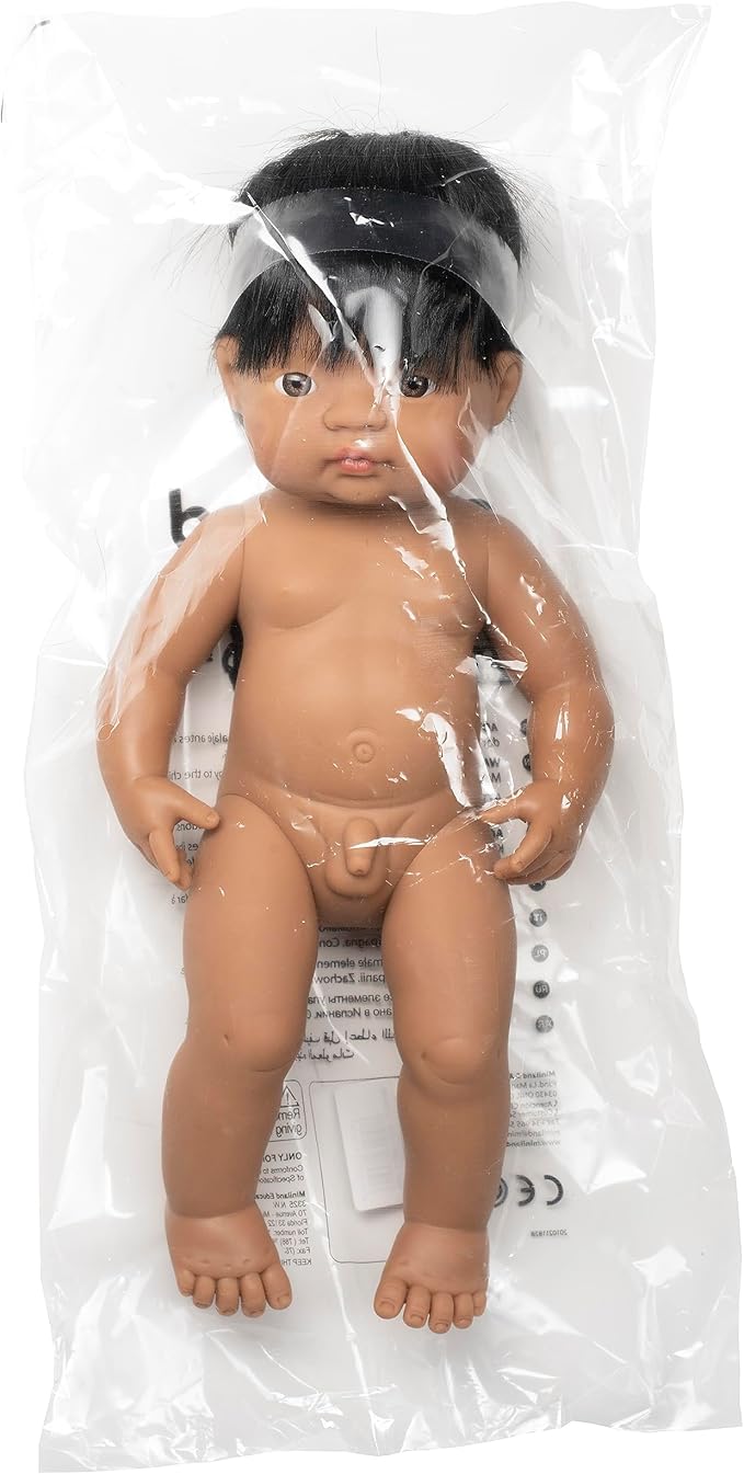 Miniland Doll 15'' Hispanic Boy (Polybag) - Made in Spain, Anatomically Correct, Quality, Inclusion