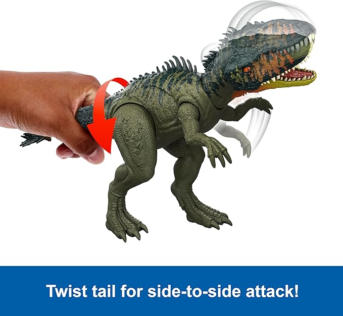 Mattel Jurassic World Rebirth Gigantic Thrashers Tyrannotitian Dinosaur Figure Toy, 2 Tail Activated Rampage Attacks, Digital Play