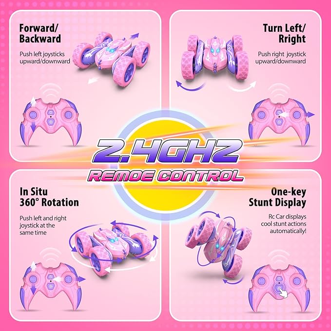 Remote Control Car, 4WD 2.4GHz Fast RC Cars with Wheel Lights, Toys for Age 3-12 Birthday Gifts Christmas Toys for 3-12 Year Olds, Type-C Charging Rechargeable