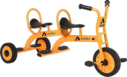 Kids Tricycles for Preschoolers Ages 3+, Ideal Outdoor Playground & Daycare Yard Trike with Passenger Seat, Durable Metal Pedal Tandem Bike, Sturdy Carbon Steel Frame, Solid Rubber Tires
