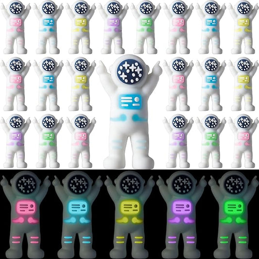 25 Pcs Mini Astronaut Figurines Glow in The Dark Miniature Astronaut Tiny Spaceman Toys for Space Party Piñata Cake Topper Kids School Classroom Prize Gift Hide and Seek (Partial Body Glow)
