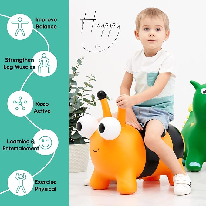 ZOOJOY Bee Bouncy Animals Hopper, Inflatable Bouncing Hopper, Outdoor Indoor Jumping Bounce Hopping Toys for Toddlers, for 18 Months 2 3 4 Year Old Kid Toddler