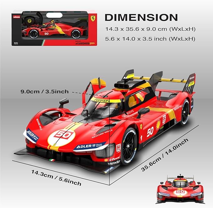 Voltz Toys 1/14 Scale Le Mans RC Car Licensed Ferrari 499P Remote Control Toy Car Model for Kids and Adults with Open Doors and Lights Gift for Kids and Adult