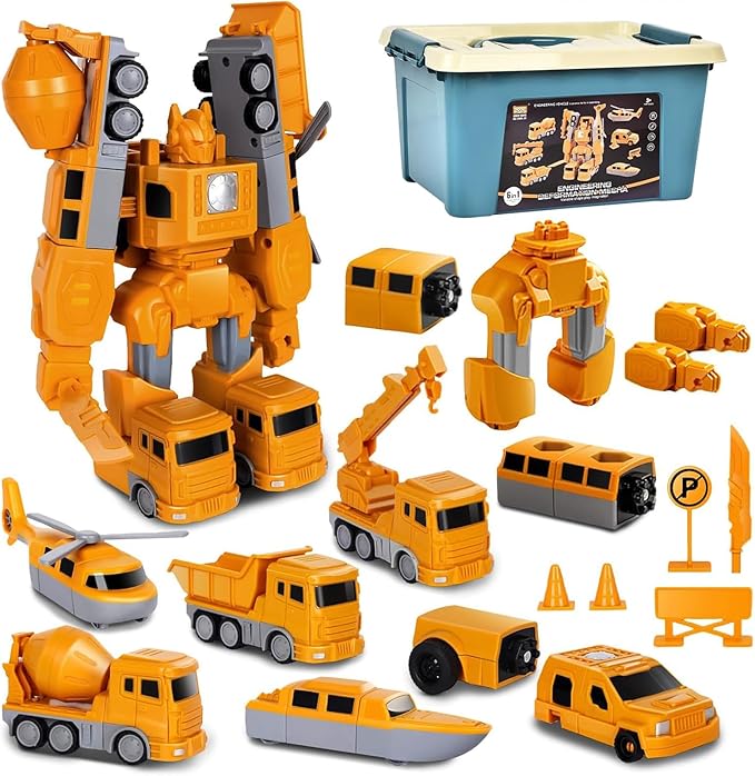 Magnetic Transform Engineering Car Converting Robot Assembled Toys Set with Storage Box DIY Assembled Educational Creativity Puzzle Robot Building Blocks Toy for Boys and Girls Aged 3-9
