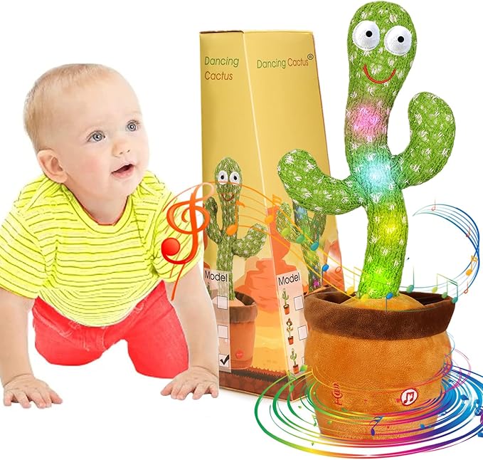 Emoin Talking Dancing Cactus Toy Mimicking Toy, Singing Cactus Mimicking Recording Repeating What You Say with LED English Songs for Toddlers Boys Girls, Interactive Baby Toys