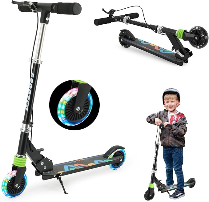 TENBOOM Scooter Kids Scooter with Handbrake, Toddler Scooter Scooters for Kids 3+, Light up LED Wheels Toys for Kids, Adjustable Handlebar, Foldable Scooter for Kids