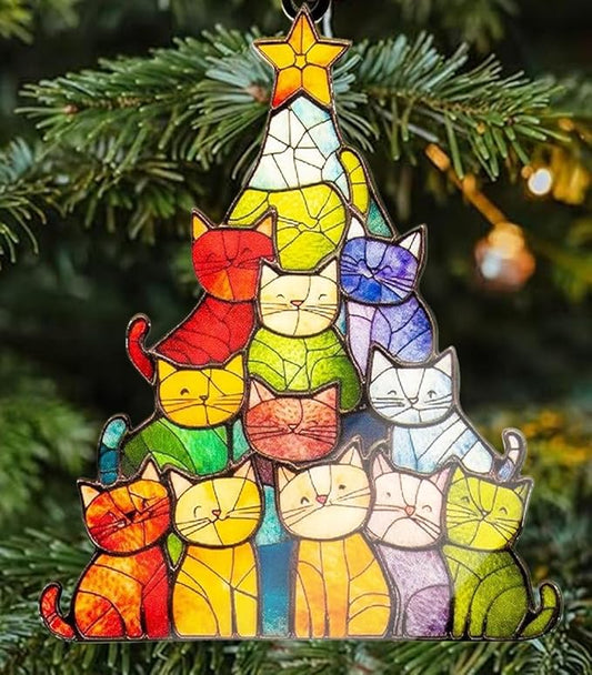 2025 Cat Christmas Tree Ornaments Adorable Christmas Tree Hanging 2025 Funny Christmas Hanging Decorations Black and Orange Two-Tone Acrylic Gifts (Cat Ornament)