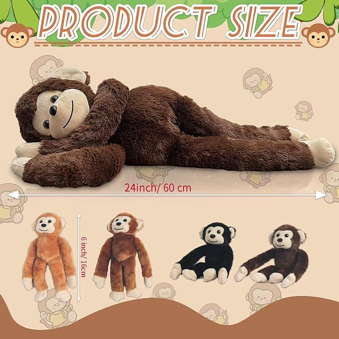 5 Pcs Monkey Stuffed Animal with Babies, Huggable Mom and 4 Baby Stuffed Monkey Plush Toys Cute Stuffed Monkeys Doll Set Christmas Birthday Party Easter Stuffers Gifts for Kids Girls Boys