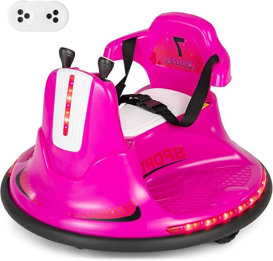HONEY JOY 12V Bumper Car for Toddlers 1-3, Baby Ride on Bumper Car w/Dual Joysticks, Flashing LED Light & 360 Degree Spin, Electric Vehicle for Kids, Ride on Car w/Remote Control, Gift for Boys Girls