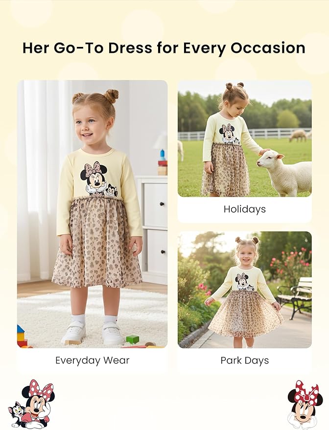 Disney Frozen Elsa Princess Cinderella Ariel Jasmine Rapunzel Baby/Toddler Dress, Ruffle Long-Sleeve Mesh Overlay Tulle Dress