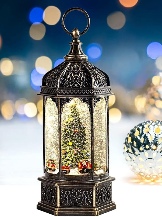 Musical Christmas Tree Snow Globe with Timer, Decorative Trains Rotate with Music, Christmas Ornaments Music Box for Friends, Women, Adults, 12.7''