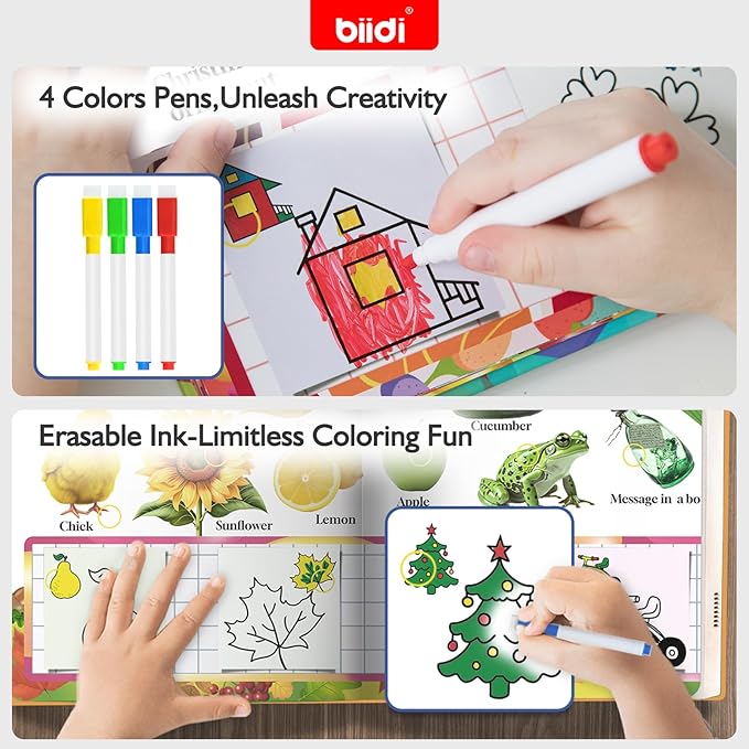 Interactive Talking Activity Book,English Word Sound Book for Kid Age 3+ Year Old,Sensory Autism Toy,Educational Learning Travel Toys for Boys Girls Gift,with Drawing Zone,4 Color Pens,600+Sound