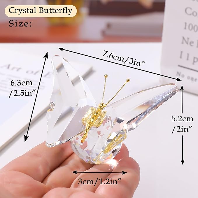 Movdyka Crystal Butterfly Decor Figurines for Mom Women, White Glass Butterfly Craft Desk Office Dcorations Table Centerpieces, Animal Ornaments Paperweight