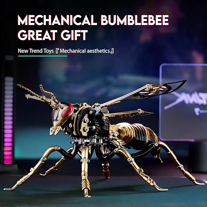 3D Metal Puzzles, Metal Puzzle Model Kits for Adults Wasp Mechanical, Steel 3D Puzzle Stainless Steel Ornaments for Adults DIY Gifts for Men Women Art Craft Gifts Toys(Blank Gold).