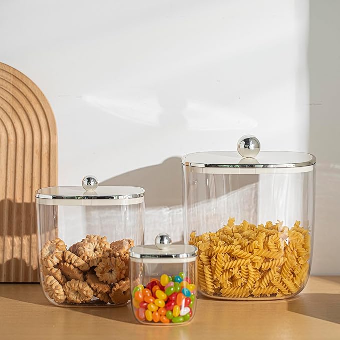 13oz Clear Plastic Jar with Lid for Kitchen Counter, Plastic Apothecary Jar for Cotton Swabs, Balls, Cotton Pads, Floss Picks,400ml