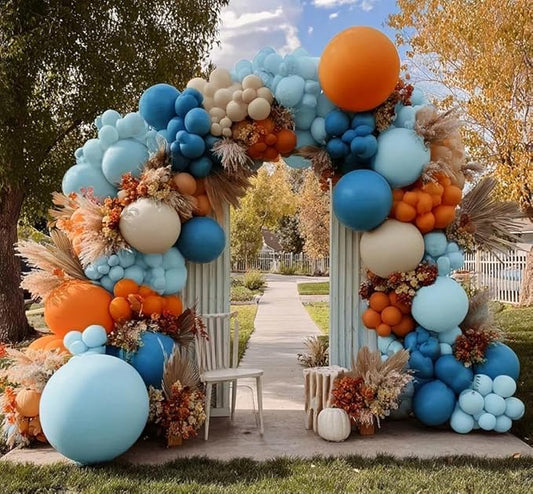 Orange Blue Balloon Arch Double Stuffed Latex Orange Sand White Balloons Light Blue White Balloon Garland for Birthday Fall Baby Shower Thanksgiving Harvest Autumn Home Decor