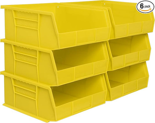 Akro-Mils 30235 AkroBins Plastic Storage Bins, Space-Saving Stackable Bins for Garage, Pantry, Craft Organization, 11-" x 11-" x 5-", Yellow, 6-Pack