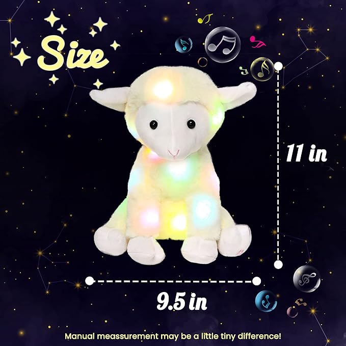 Hopearl LED Musical Stuffed Lamb Lighting Up Sheep Singing Plush Toy Adjustable Volume Lullaby Animated Soothe Birthday Gifts for Kids Toddler Girls, Beige, 11''