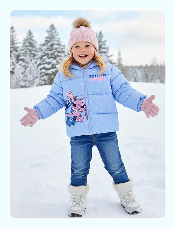 Disney Stitch Frozen Elsa Minnie Mouse Toddler Girl/Boy Puffer Jacket Kids Heavyweight Hooded Warm Winter Down Coat 2-13Years