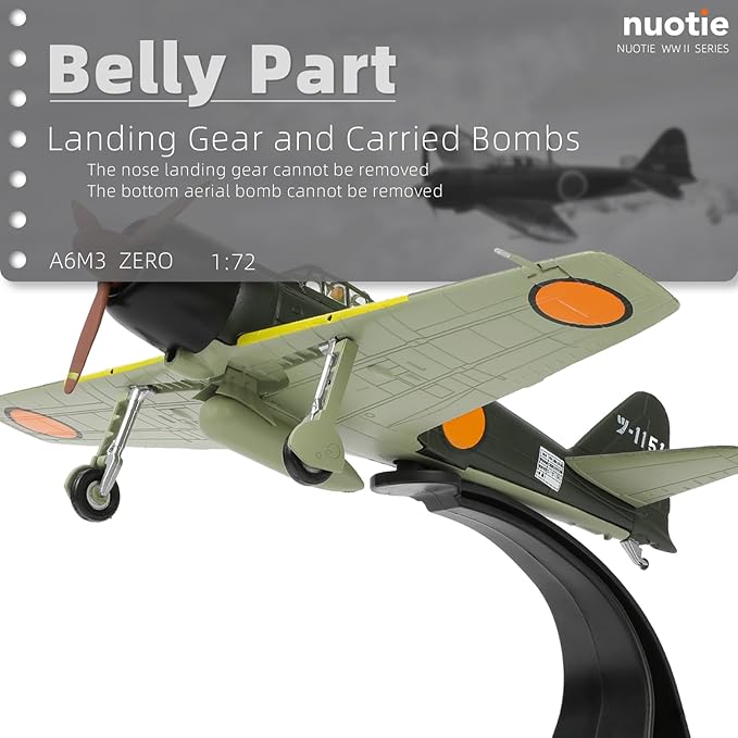 1/72 A6M Zero Diecast Metal Aircraft Model Kit JP Mitsubishi WWII Vintage Fighter Airplane Model with Stand for Adult Military Enthusiasts Collections or Gift (1942 A6M3)