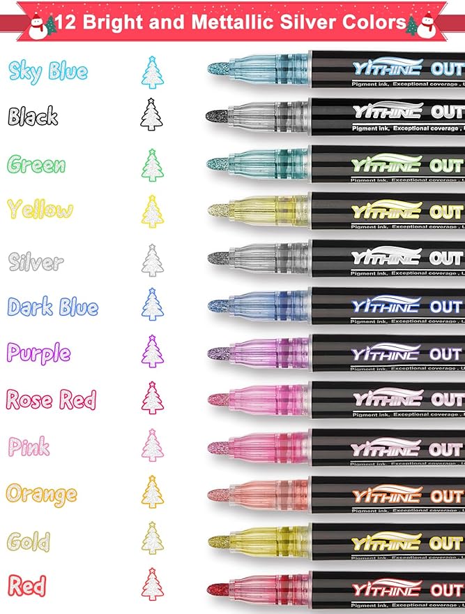 Outline Shimmer Markers, Christmas Stocking Stuffers for Tween Teen Girls Gifts Trendy Stuff, 12 Glitter Metallic Gel Pens Coloring, Arts Crafts Supplies Kits for Kids Boys Ages 4, 6, 8, 10, 12