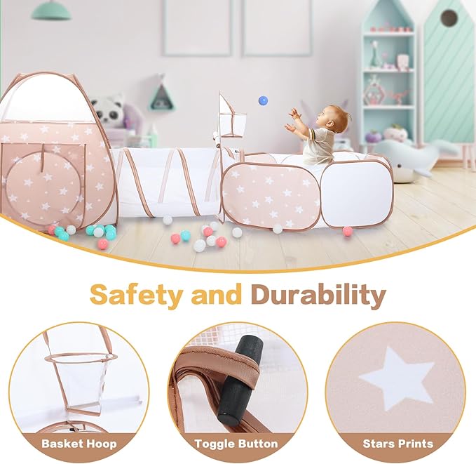 SISTICKER 3 in 1 Kids Play Tent: with Baby Ball Pit and Play Tunnel - Toddler Climbing Toys for Boys Girls Babies - Indoor Outdoor Pop Up Tunnel Toys Gift for Year Old (Balls NOT Included)