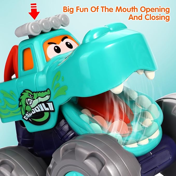 Toy Cars for 1 2 3 Year Old 3 Pack Monster Truck Toys Crocodile Bull Leopard Pull Back Car Big Wheel Animal Toy Trucks for Toddler 1-3 Baby Toys 12 18 Months Boy Girl Toddler Toy for 1 Year Old Gift