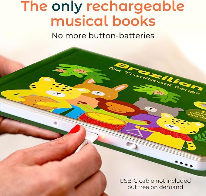 Cali's Books Brazilian Nursery Rhymes Book - Sound Books for Toddlers 1-3 Years Old, Interactive & Educational Music Toys for Bilingual Children with Lyrics & Translations, Musical Kids