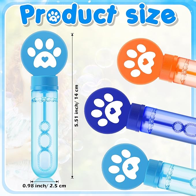 24 Pcs Blue Dog Paw Print Bubble Wands Mini Puppy Bubble Wands Toys for Kids Toddlers Christmas Birthday Gifts Filler Goody Bag Stuffer Dog Party Favors(Dark, Light Blue, Orange, Paw)