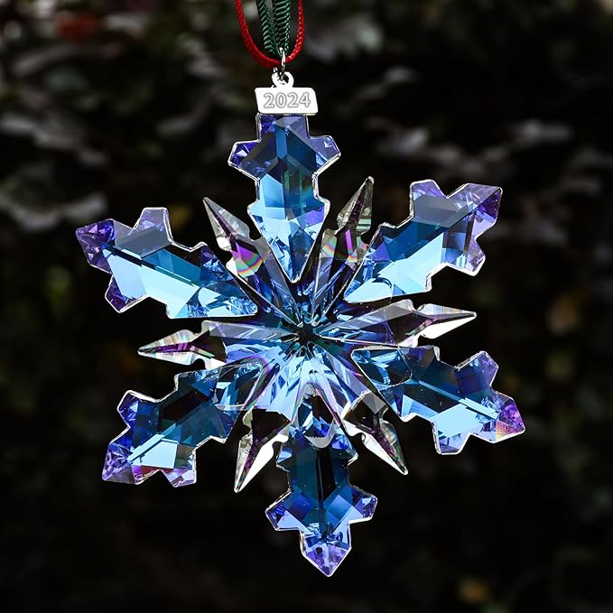 2024 Annual Edition Crystal Snowflake Ornaments Christmas Ornaments Home Hanging Decor Gifts (Multicolor)
