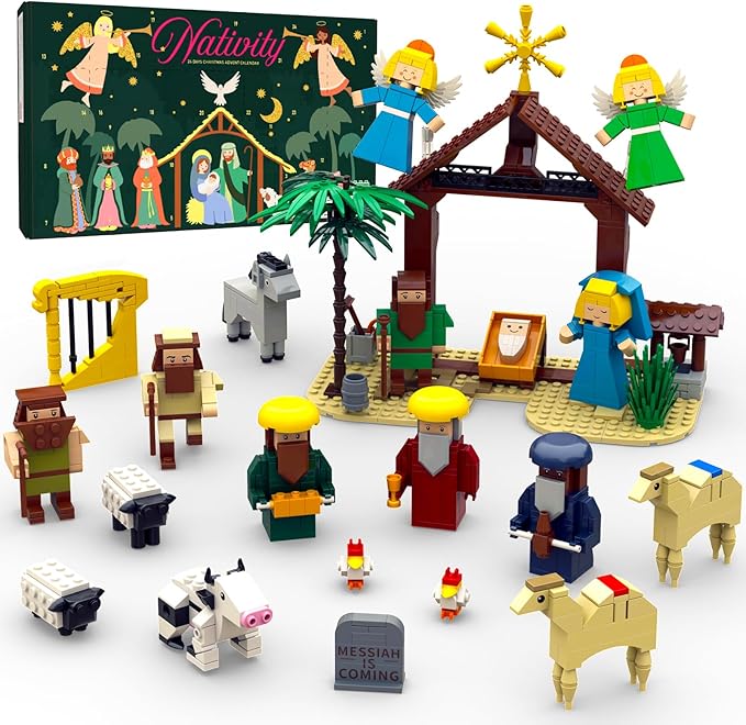 Nativity Advent Calendar 2025 Kids - 24 Days Christmas Countdown Nativity Scene Building Block Toys, STEM Xmas Gift for Boys & Girls Ages 6+, Holiday Party Favors and Stocking Stuffers