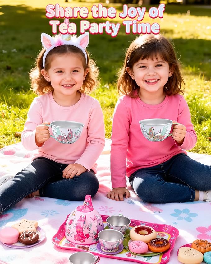 Updated Princess Tea Party Set for Little Girls & Boys - Toddler Tea Set with Dessert & Carrying Case- Immersive Tea Culture Discovery Set -Learn & Play Kids Tea Sets - Ultimate Gift Choice
