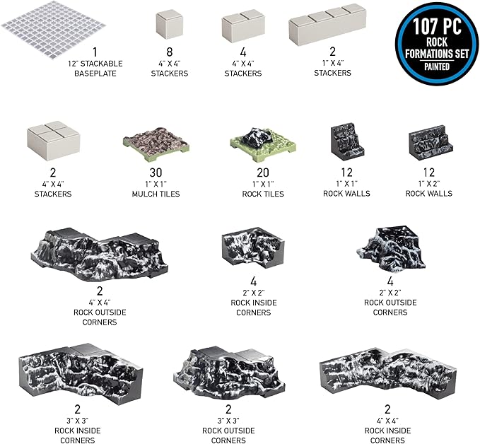 Monster Adventure Terrain 107pc Painted Rock Formation Base Set, Fully Modular Stackable 3D Tabletop World Builder, Use Alone or with Other Sets, Compatible w DND Dungeons Dragons, RPG