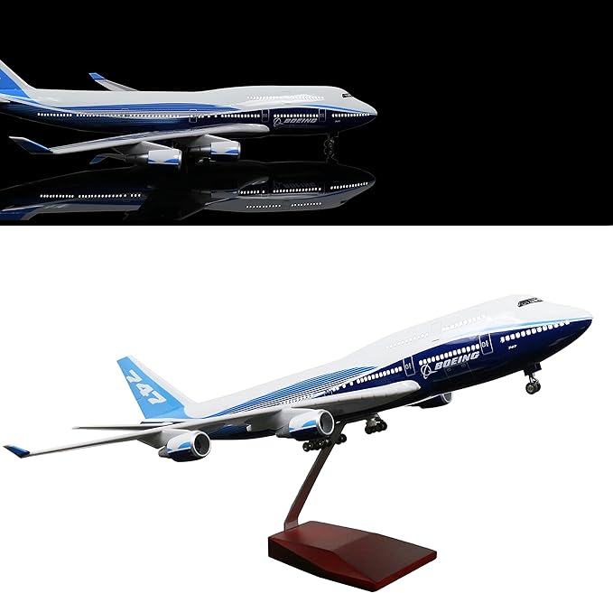 24-Hours 18” 1:130 Model Jet Airplane B747 Model Plane Aircraft Model Diecast Airplane for Adults with LED Light(Touch or Sound Control) for Decoration or Gift