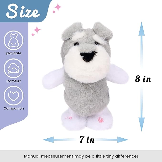 Hopearl Talking Schnauzer Singing Dog Repeats What You Say Puppy Walking Electric Interactive Animated Toy Speaking Plush Buddy Gifts for Toddlers, Gray, 8''