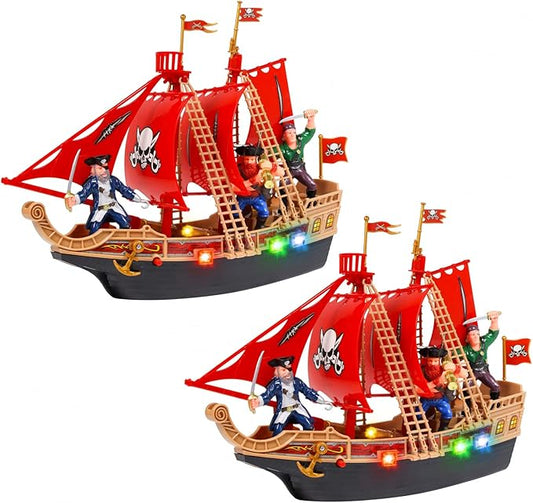 (2-Pack) Scurvy Boys Toy Pirate Ship Adventure Light UP, Sound