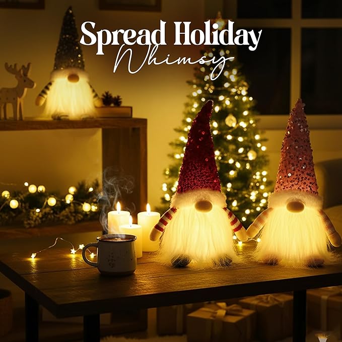 3PCS Christmas Gnomes Decorations and Christmas Decorations Indoor Lighted - 12" Handmade Swedish Santa Gnomes Plush Cute Christmas Decor Elf Gift Xmas Table