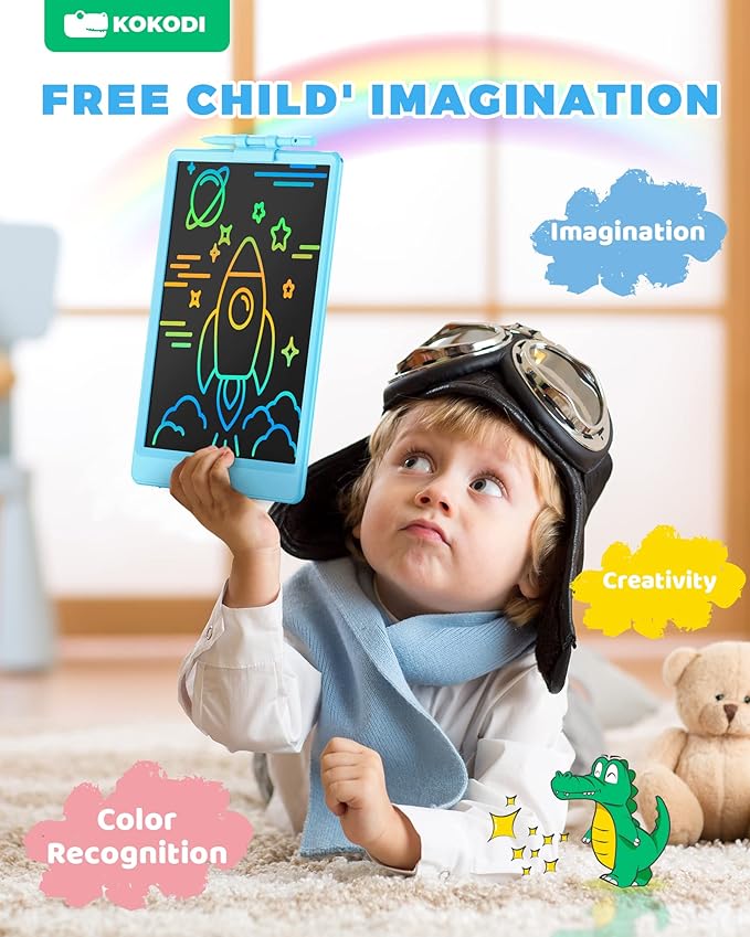 KOKODI LCD Writing Tablet, Gifts for 3 Years Old Boys and Girls，10 Inch Colorful Doodle Board Drawing Tablet, Erasable Reusable Electronic Drawing Pads, Educational and Learning Toys for Kids